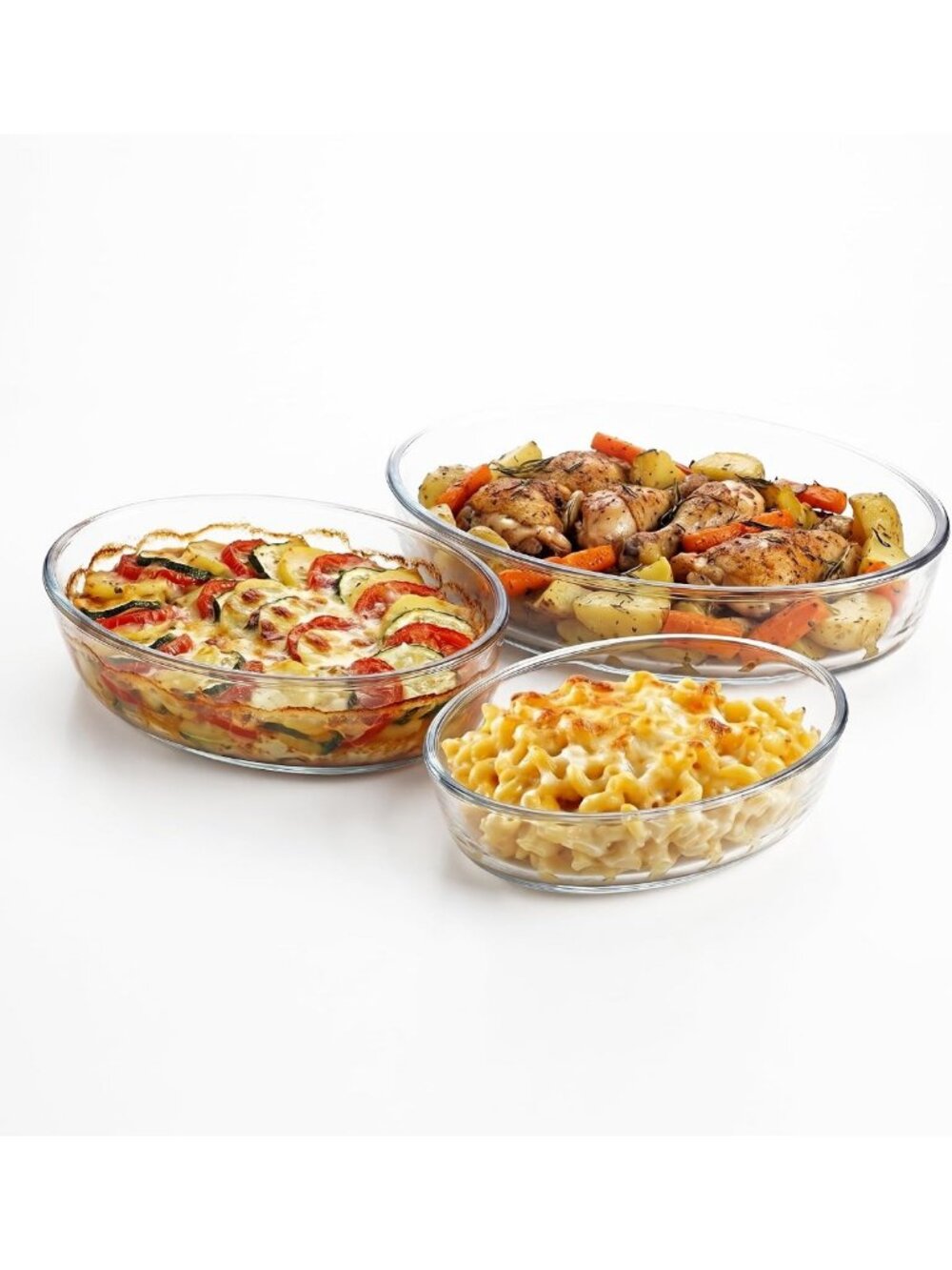 3-Piece Clear Oval Glass Baking Dish Set - Durable Bakeware for Casseroles